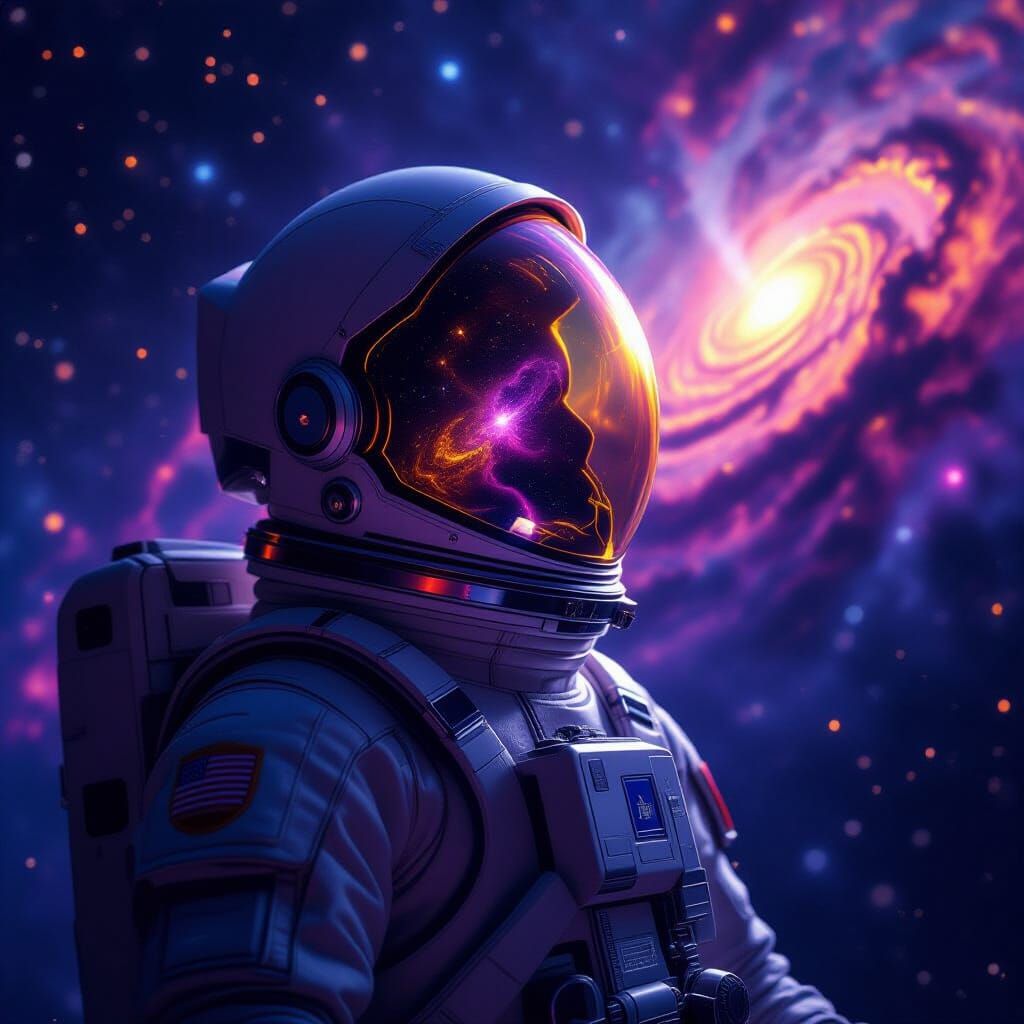 Astronaut Adrift in Nebula, Galaxy Reflection