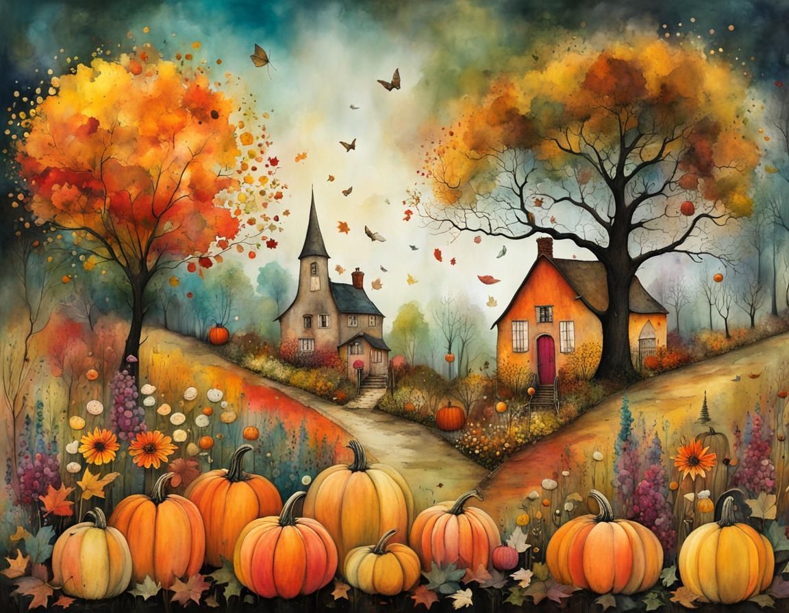 Magical Garden with Giant Autumn Flowers