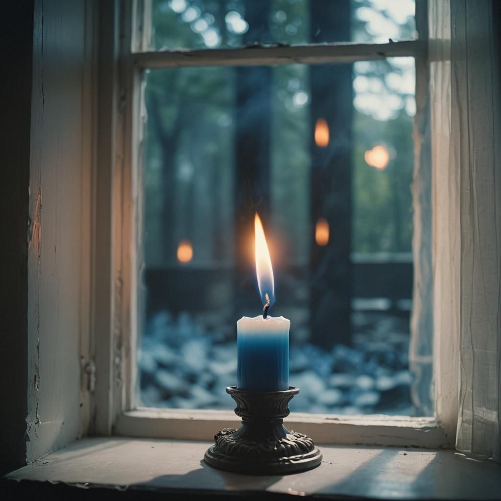 Single Candle with Blue Flame, Cinematic Still