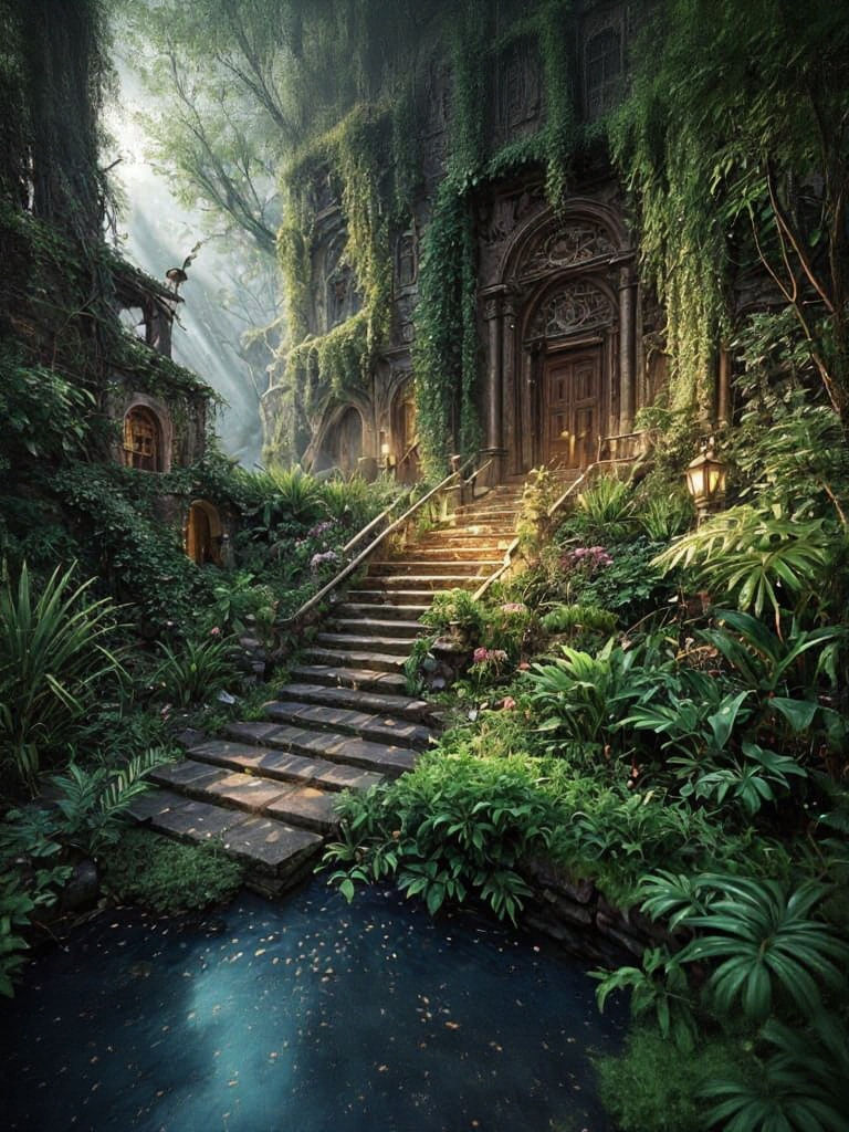 Luminescent Jungle with Fairies and Castle