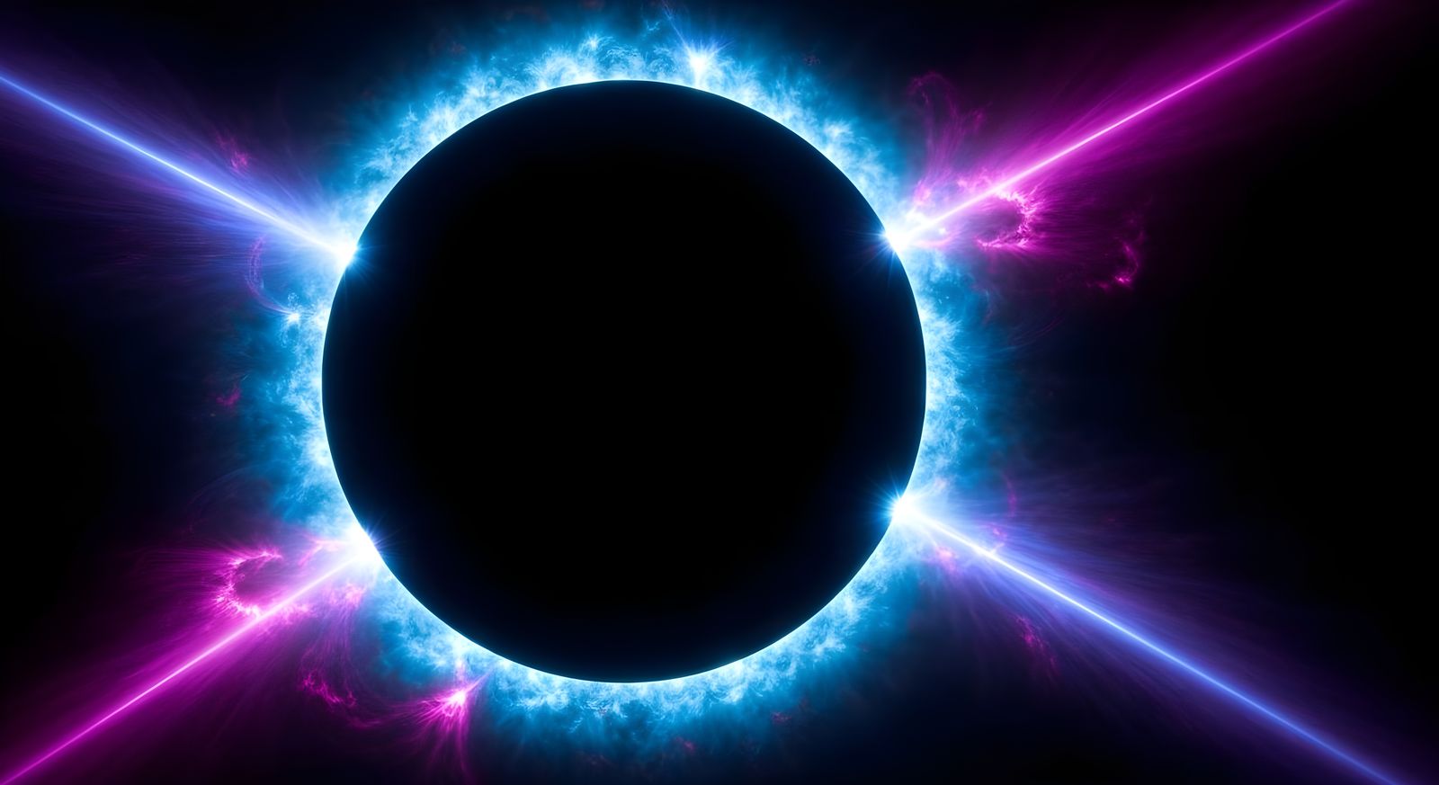 Holographic Black Sun with Neon Flares in Mixed Media