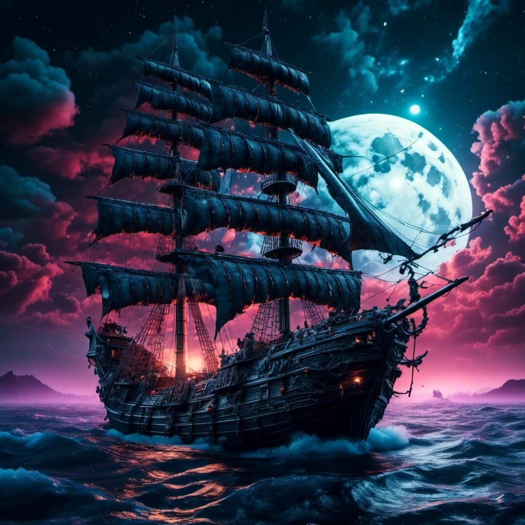 Corvette Pirate Ship on Turbulent Seas