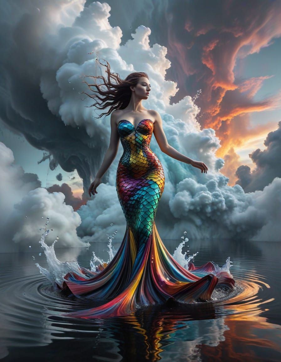 Futuristic Gothic Mermaid Lake in Vibrant Abstract Style