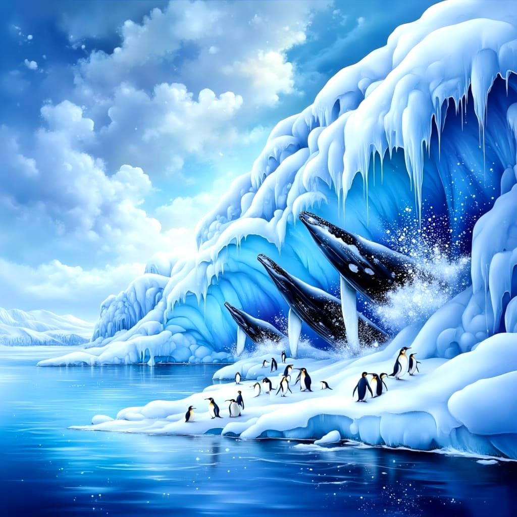 Icy Whales and Penguins in Winter Wonderland