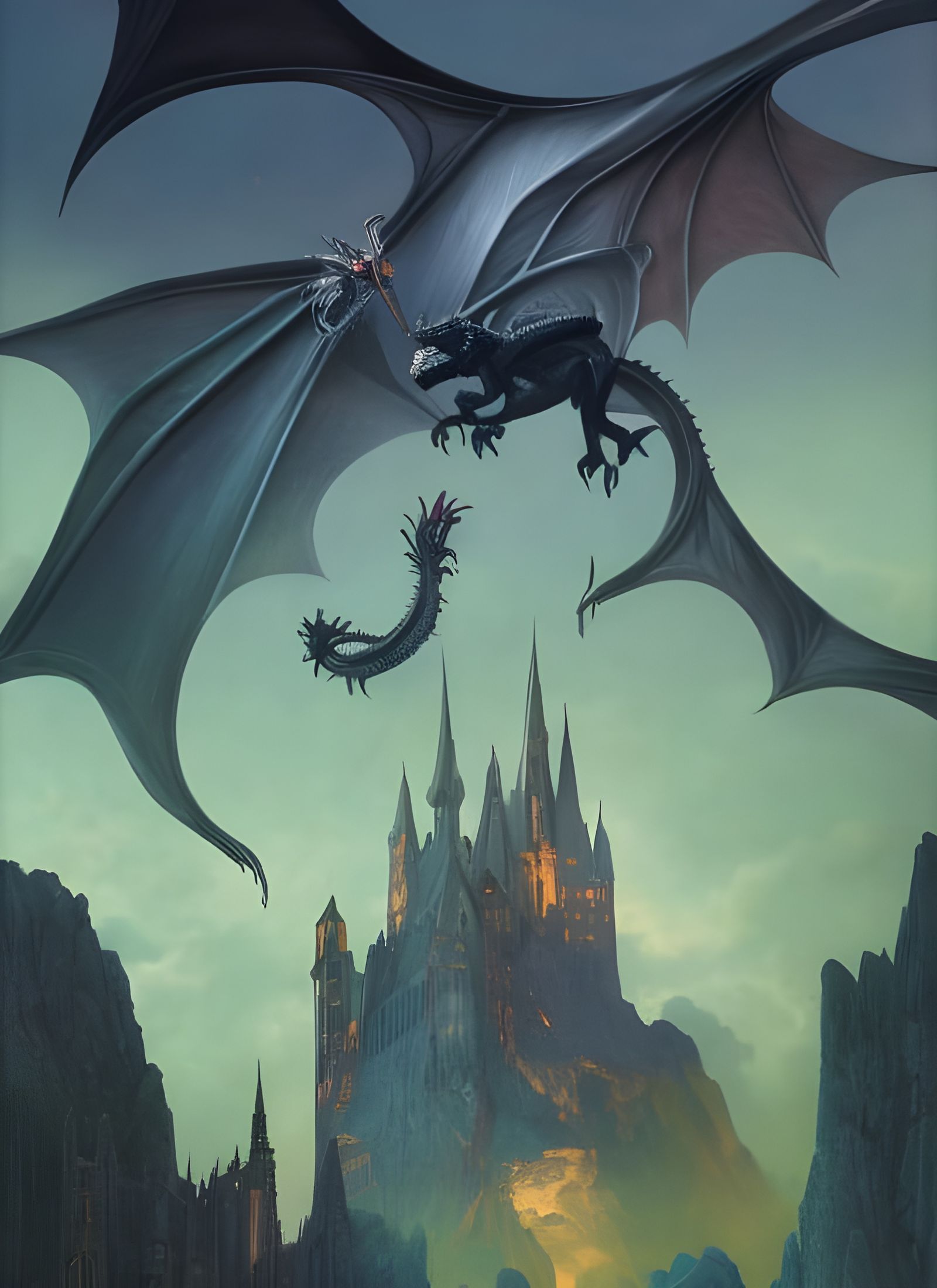Gothic Dragon Castle Landscape in Fantasy Art Style