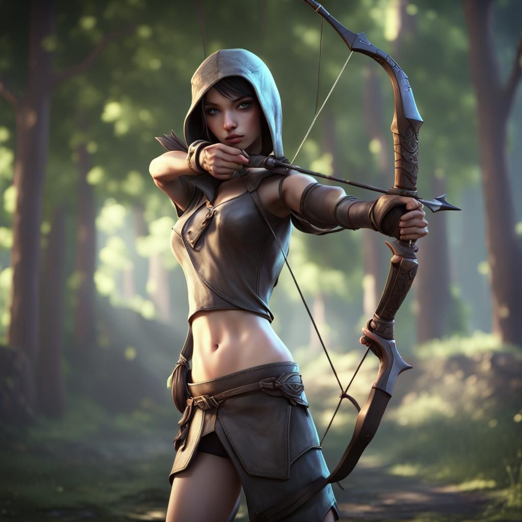 Fantasy Teen Archer in 3D with Shadow Depth
