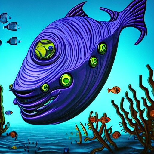 Eldritch Robot Fish in Gouache Style