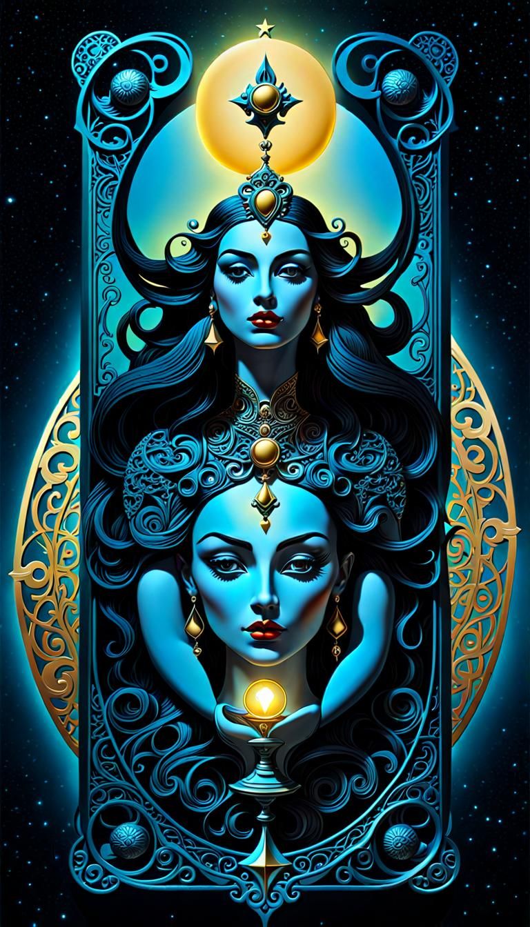 Mystical Tarot Card with Filigree Patterns in Surreal Style