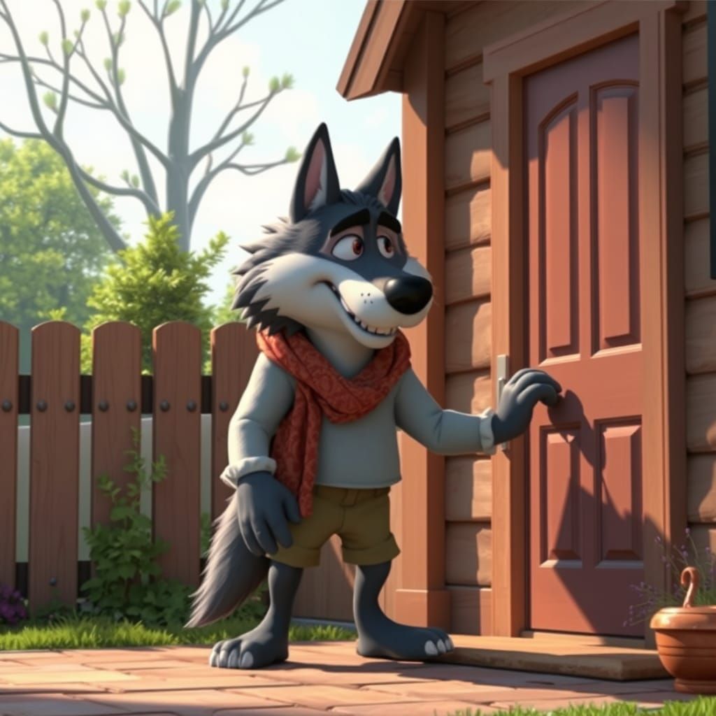Big Wolf Knocks on Door in Pixar Style