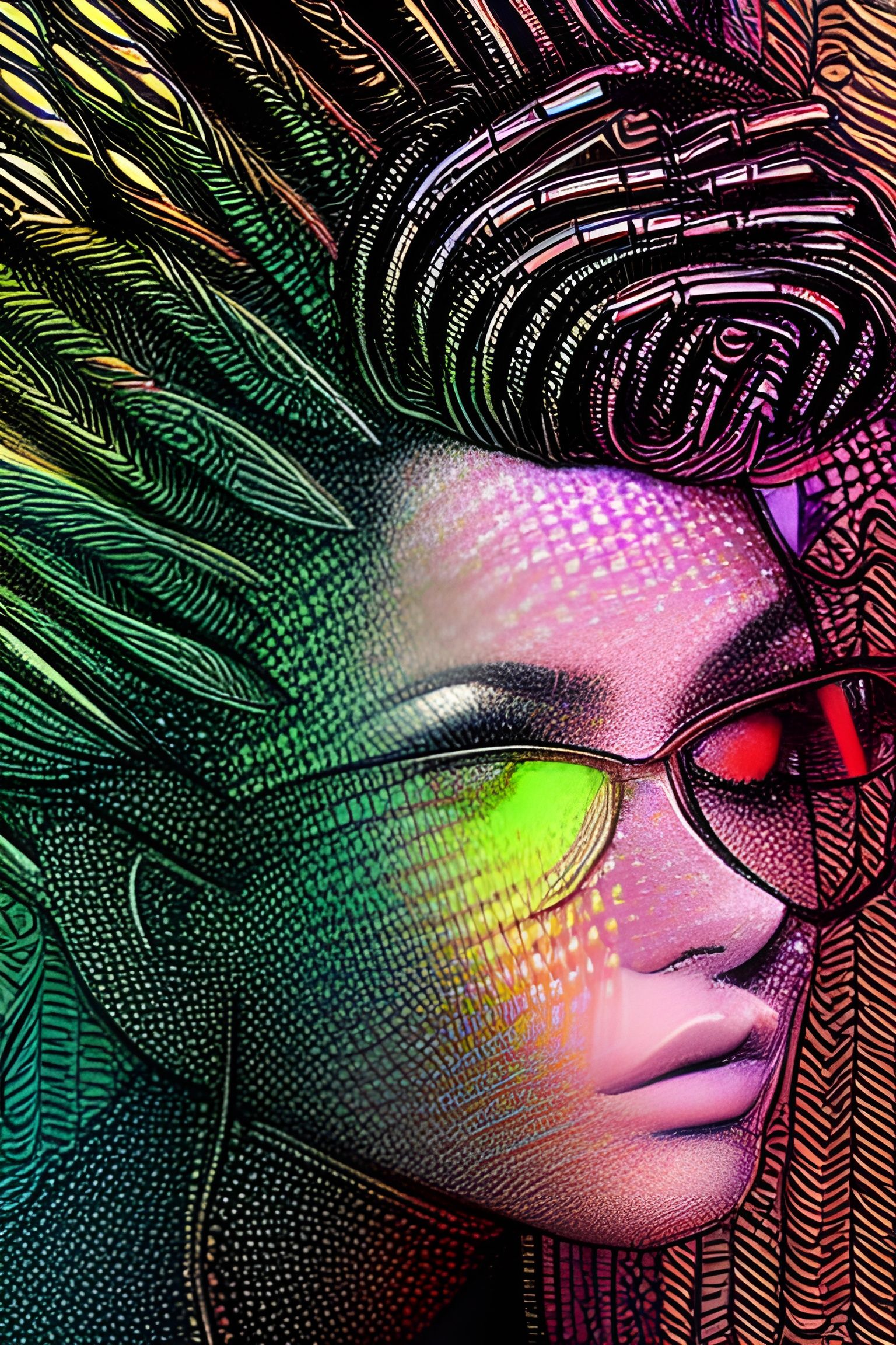 Hyperdetailed Holographic Composition in Mixed Media Style