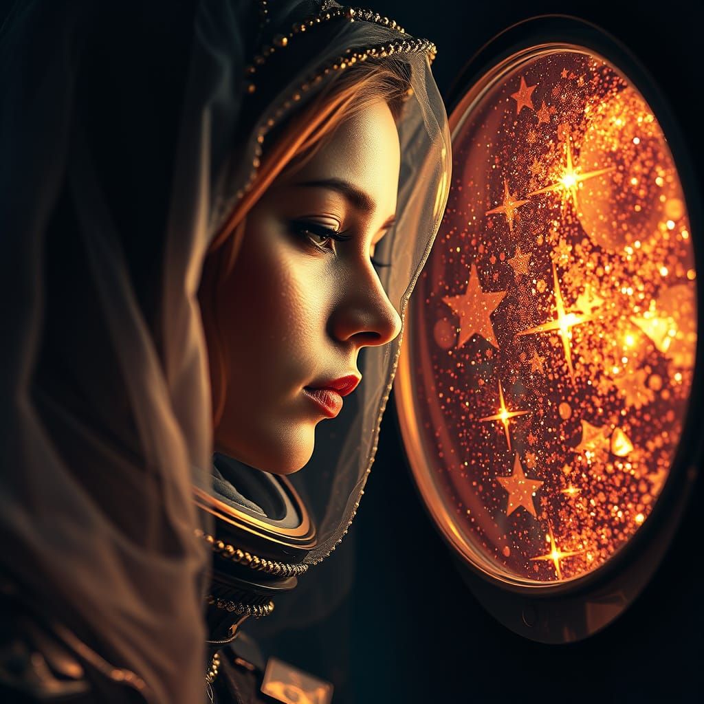 Astronaut in Mourning Veil Reflects on Lost Stars