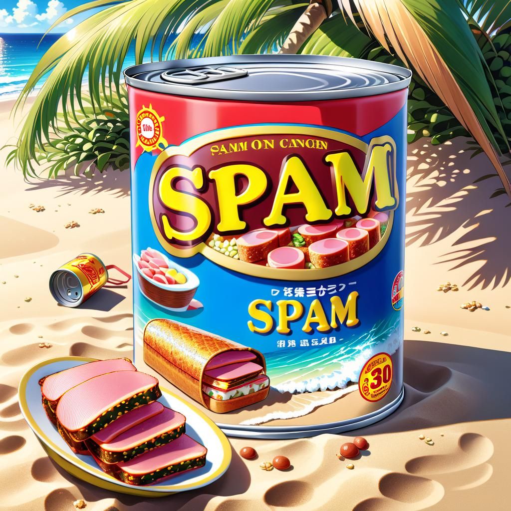 SPAM Can on Beach in Anime Style