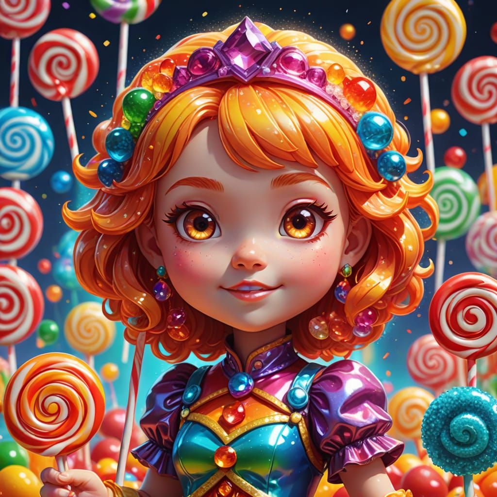 Chibi Fire Princess Reigns in a Whimsical Candy Kingdom