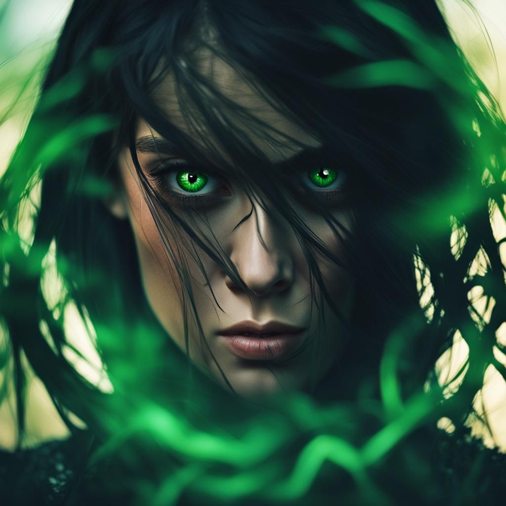 Agonized Woman Confronts Shapeless Black Monster