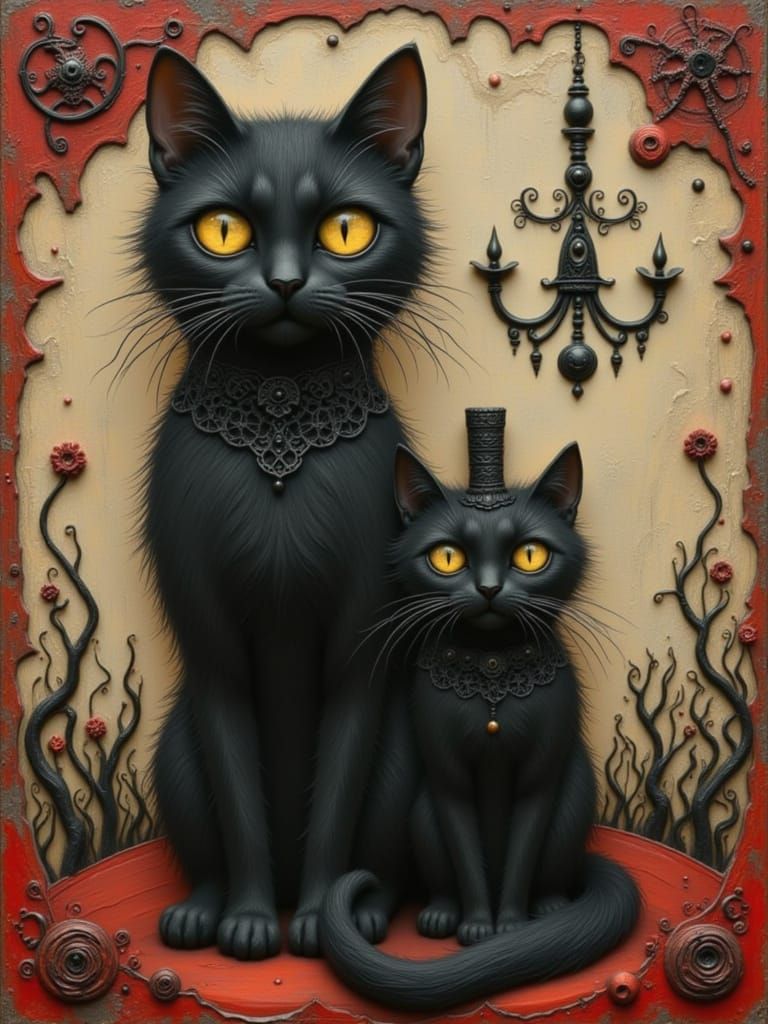 Gothic Girl with Black Cat in Lowbrow Art Style