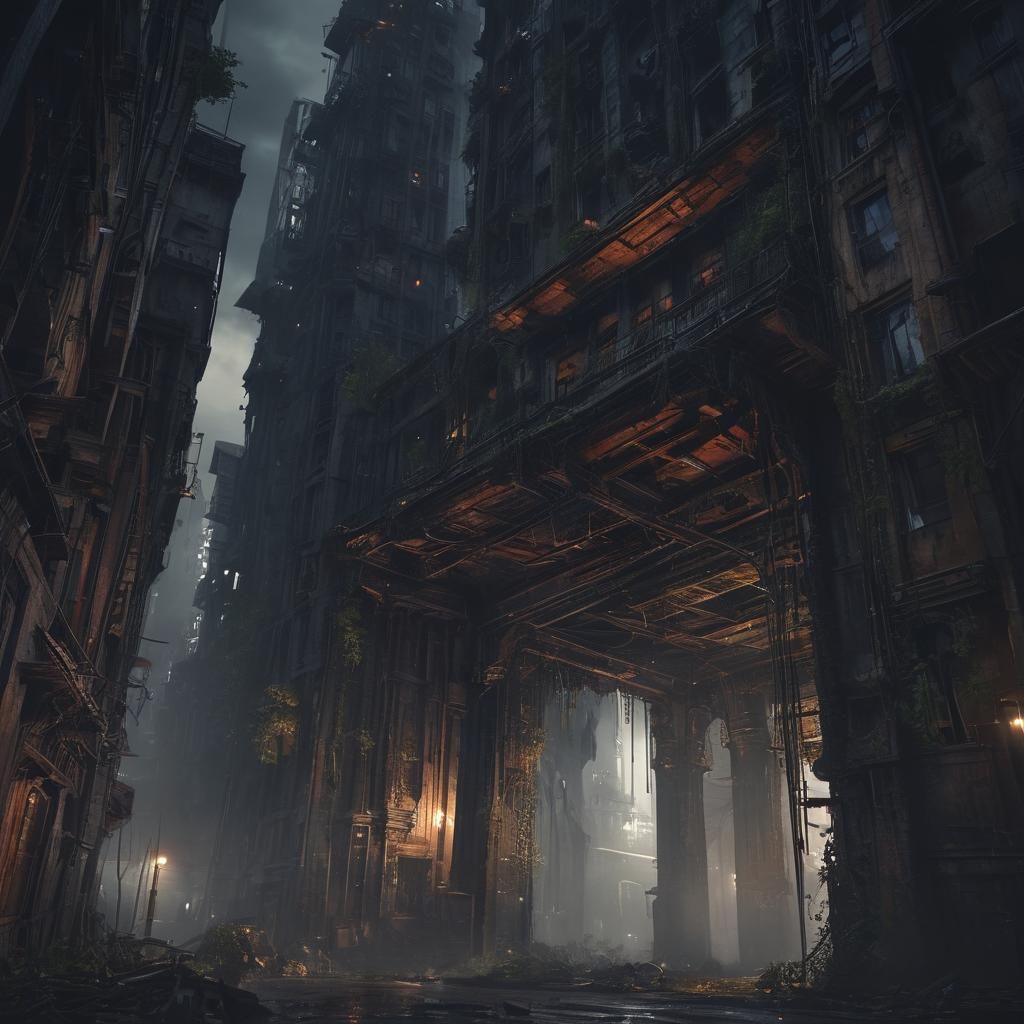 Eerie Abandoned Skyscraper at Night in Digital Art