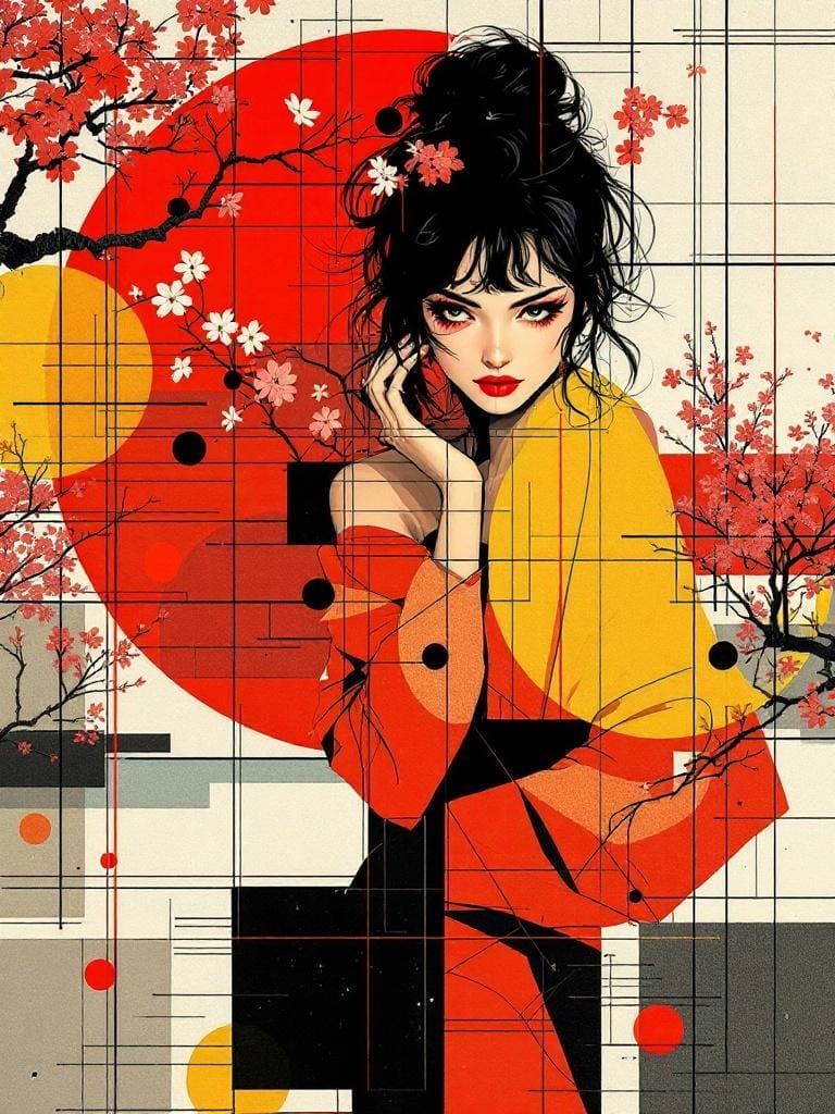 Abstract Pin-Up Fusion in Bauhaus Style