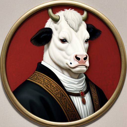 Medieval Noble Cow Head Roundel Portrait