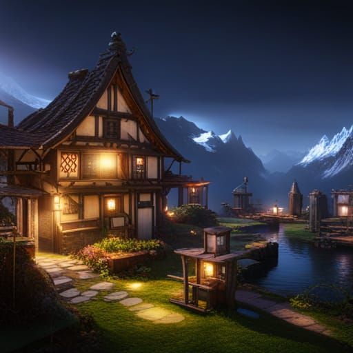 Mystical Elf Town in 3D Game Style