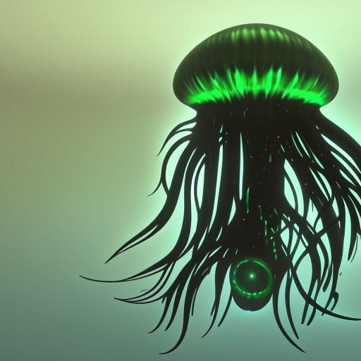 Black and Green Jellyfish in Deep Ocean