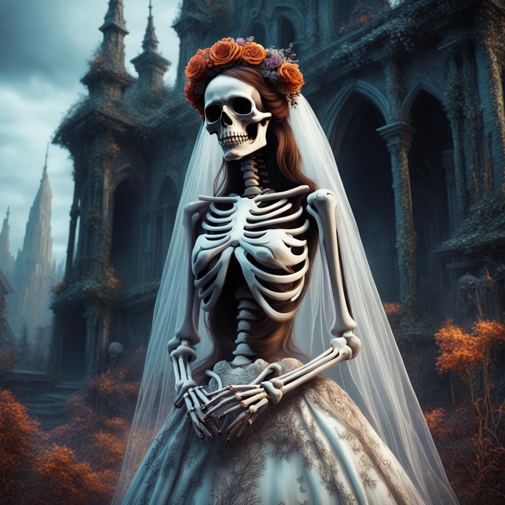Skeleton Bride Matte Painting in 8K Resolution
