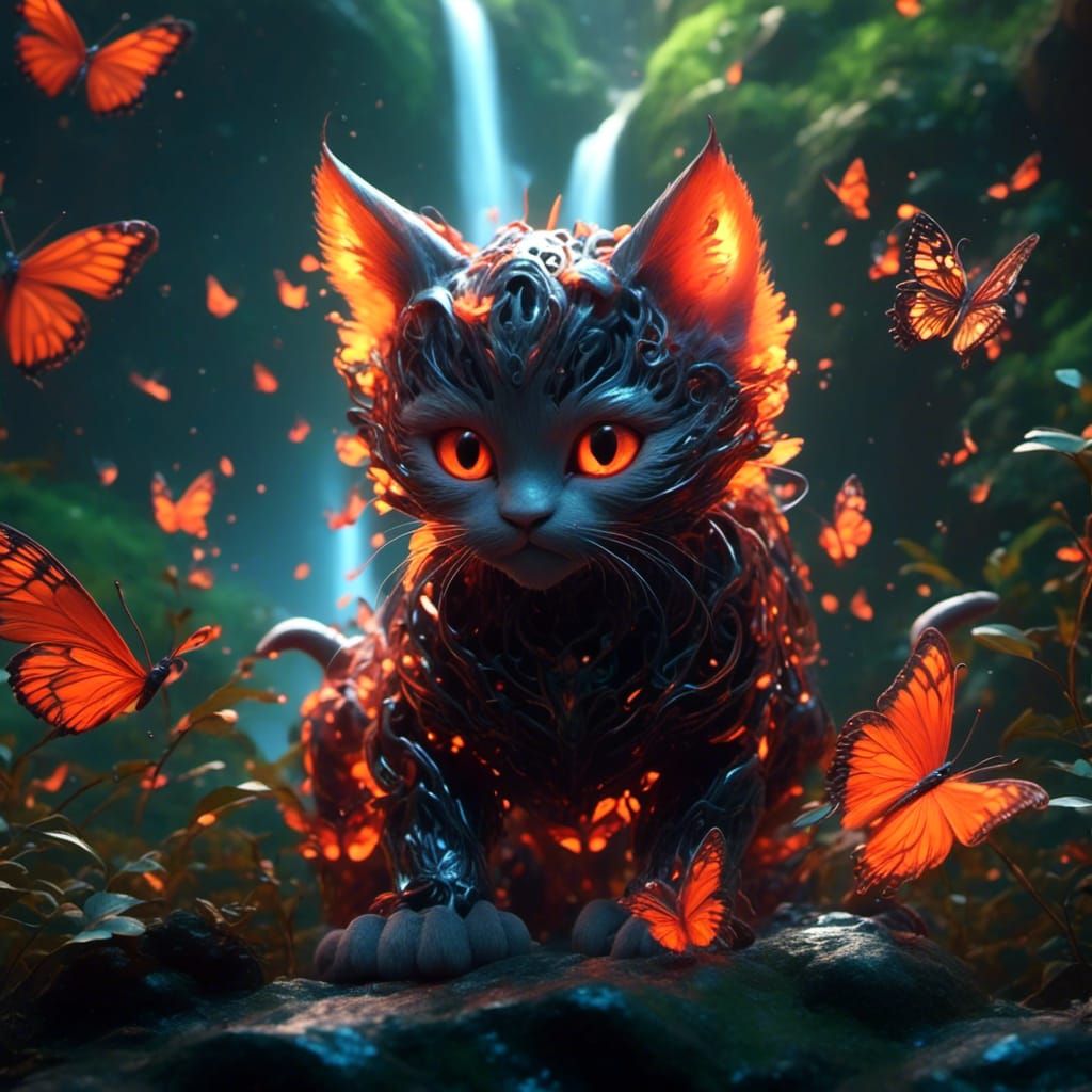 <lora:CUTE-Critters:1.0> Two Iridescent filigree orange kitt...