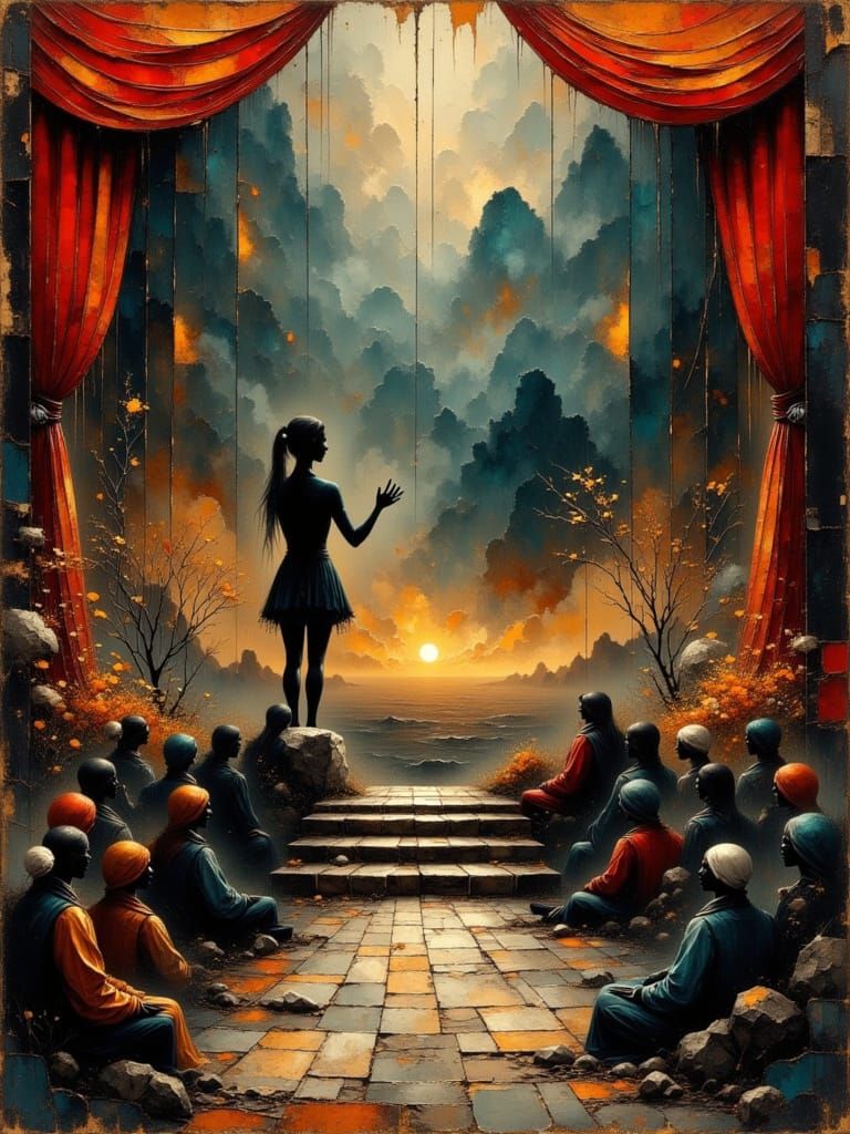 Author on Stage in Abstract Romanticism Style