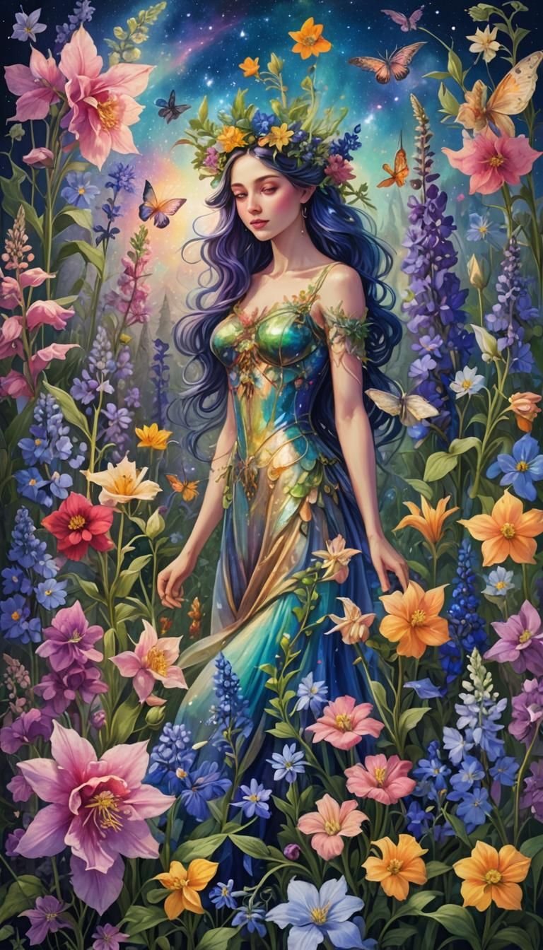 Fairy Among Flowers in Astral Cosmic Style