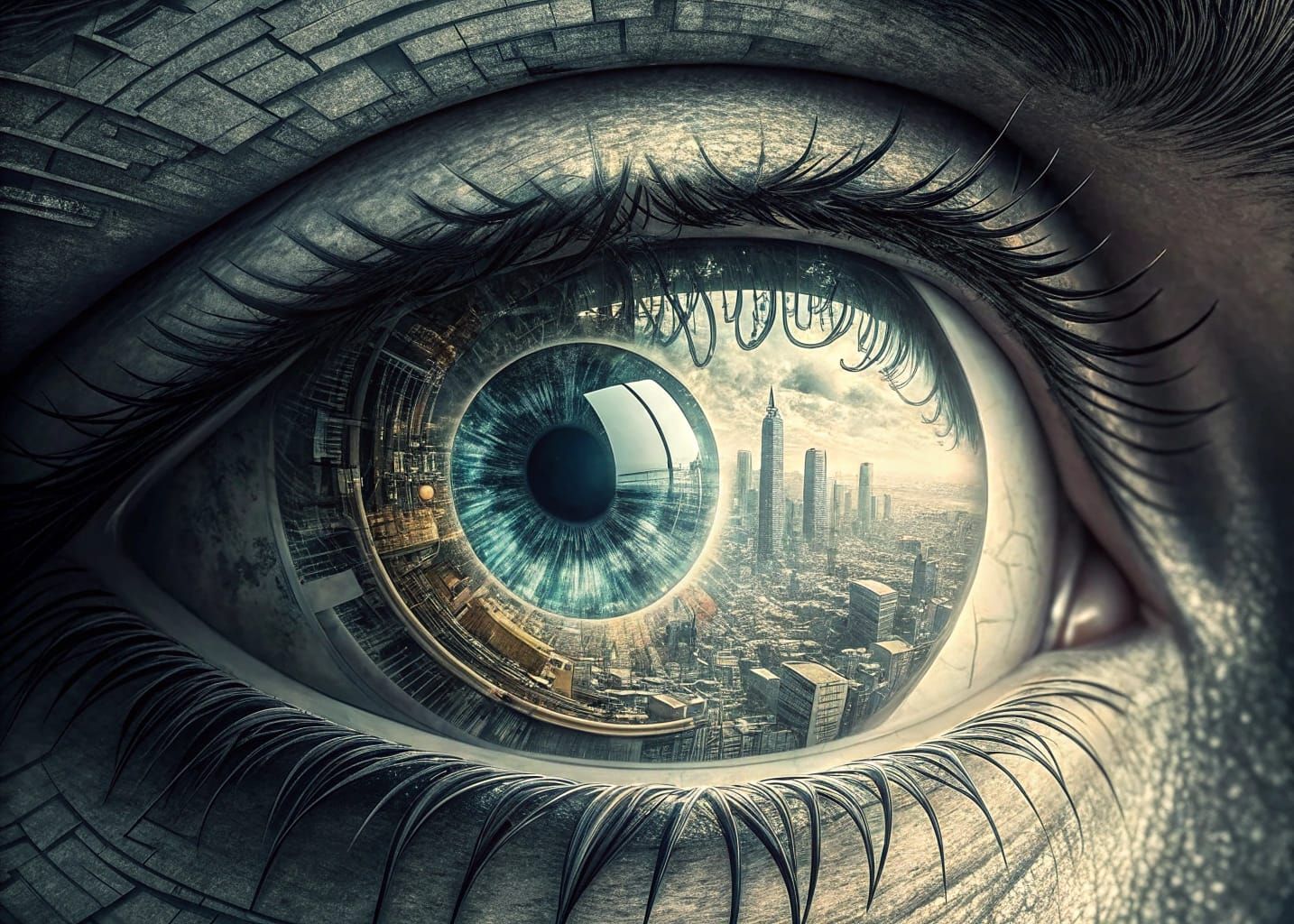 Hyperrealistic Eye Reveals Cybernetic Cityscape