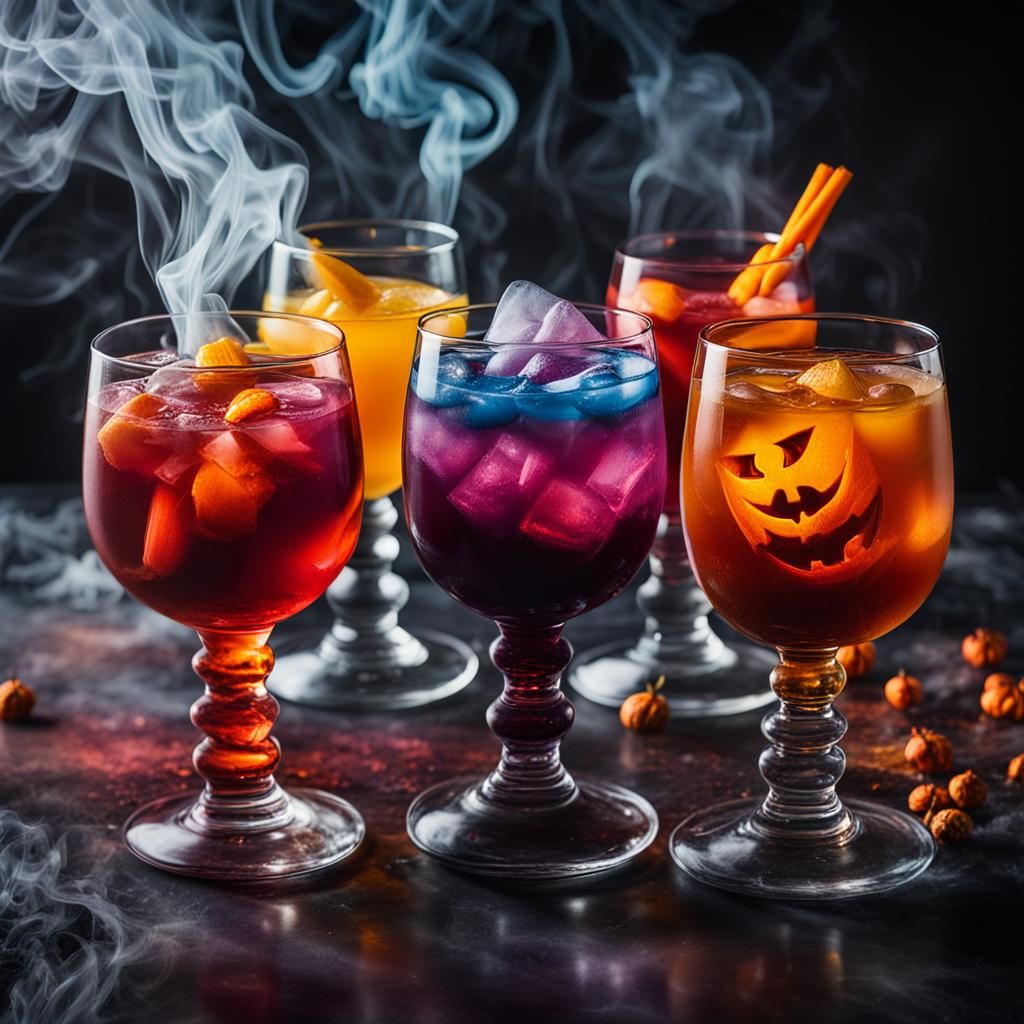 Colorful Halloween Cocktails in Surrealist Style