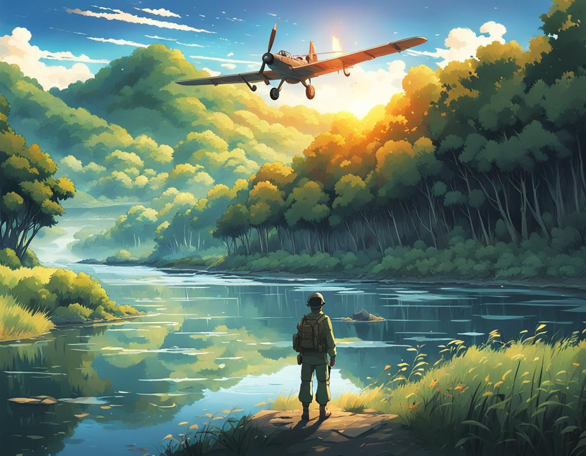 Techno Soldier in Anime Landscape