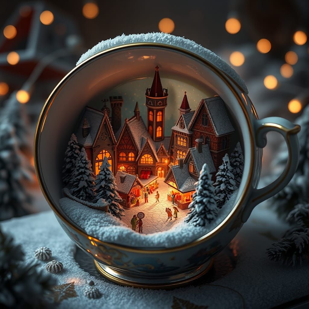 Miniature Christmas Market in Porcelain Cup
