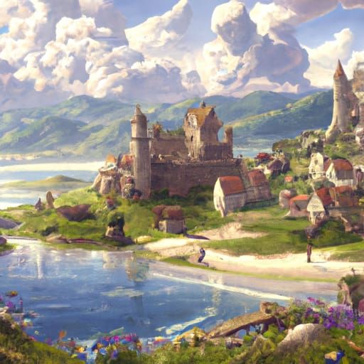 Fairytale Medieval Town in Vast Mystical Landscape