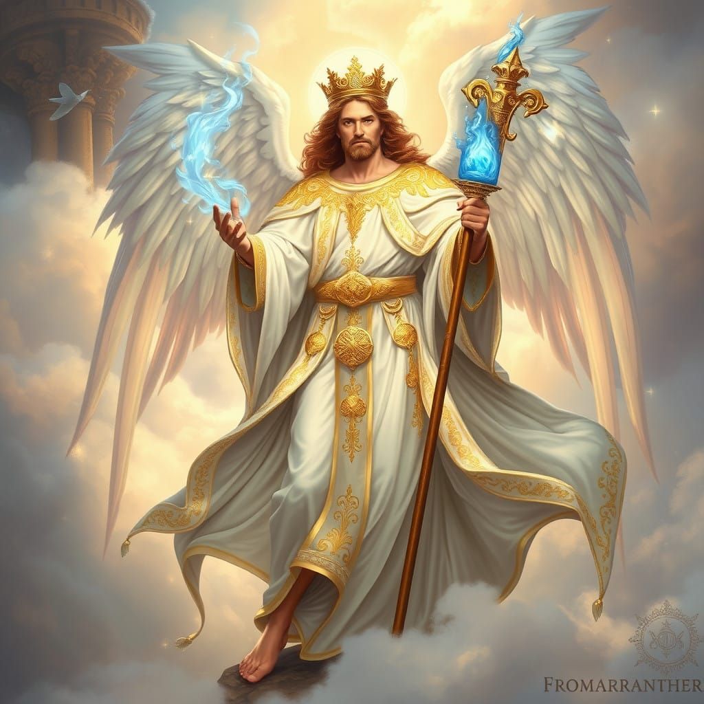 Majestic Saint Michel Archange in Ethereal Mist with Radiant...