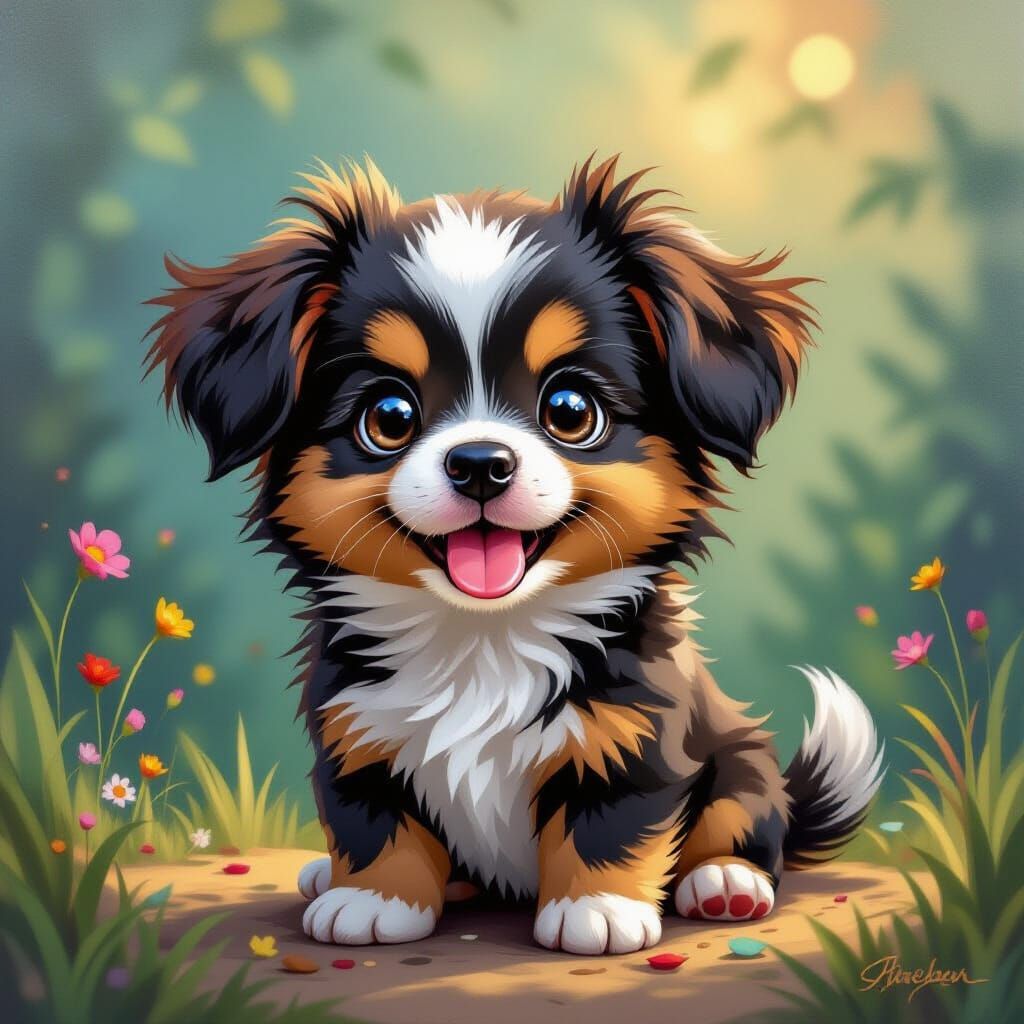 Adorable Cute Dog Oil Painting With Big Innocent Eyes
