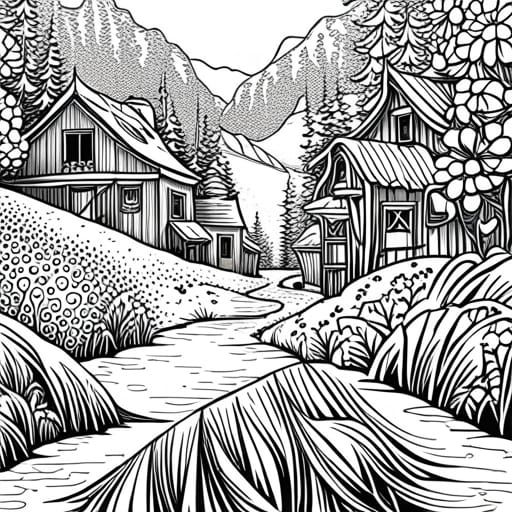 Intricate Floral Line Art Coloring Page in Vector Graphic