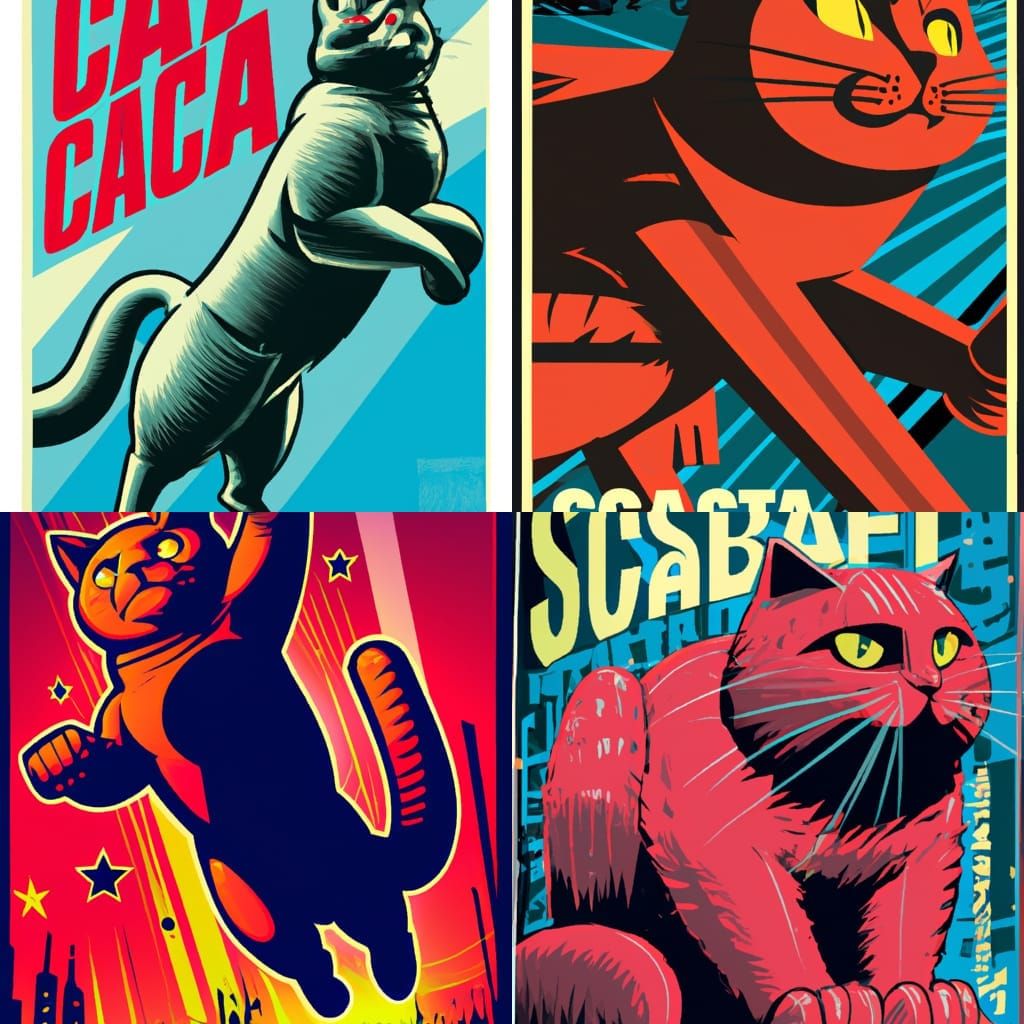 USSR Poster Cat in Comic Book Art Style