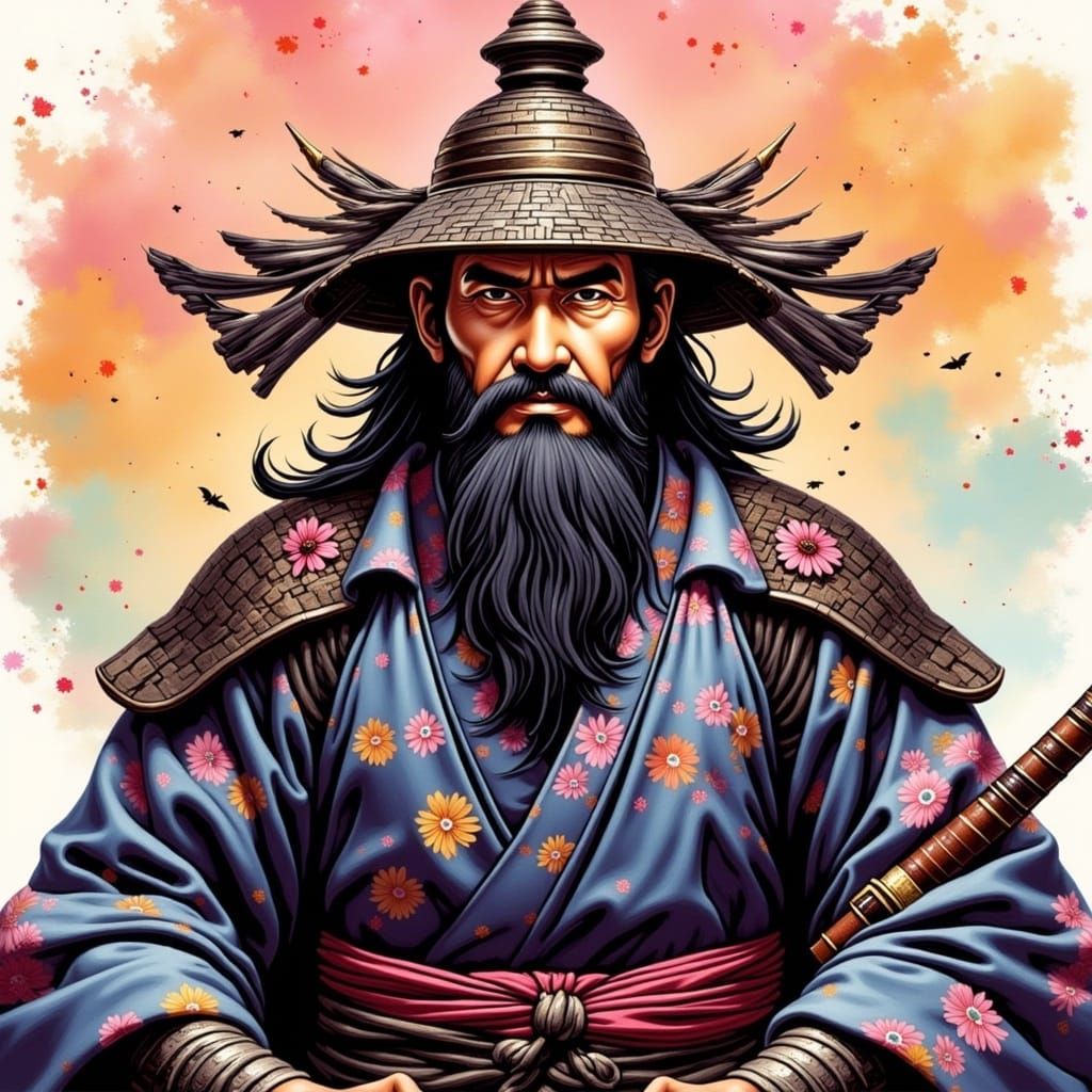 Surreal Japanese Samurai in a Fantastical Landscape