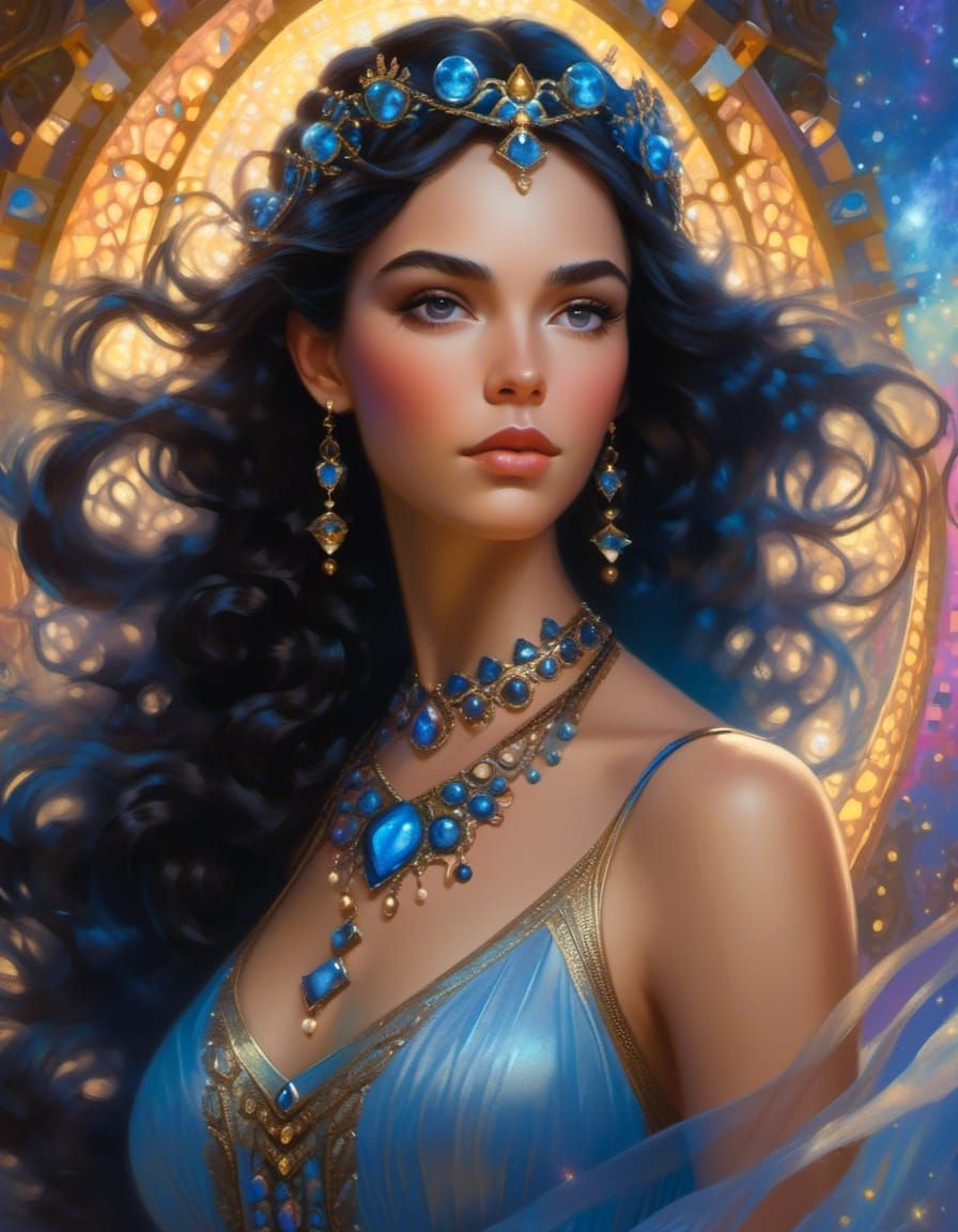 Ethereal Portrait of Woman with Blue Hair