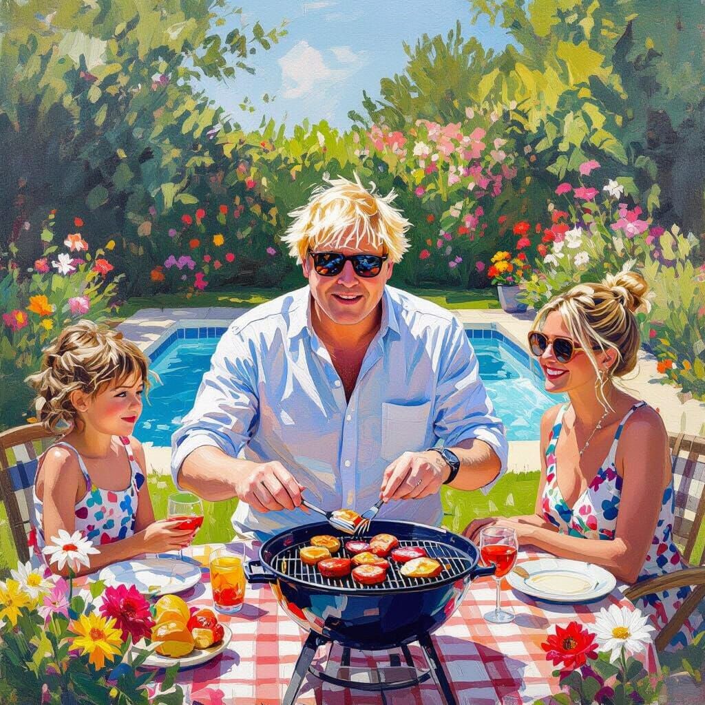 Backyard BBQ in an Impressionist Style