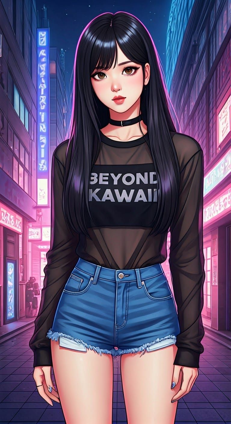 Korean Woman in Urban Anime Style with Neon Accents