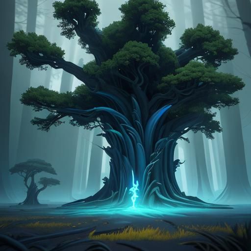 Mystical Tree in Dreamlike Forest: Fantasy Concept Art