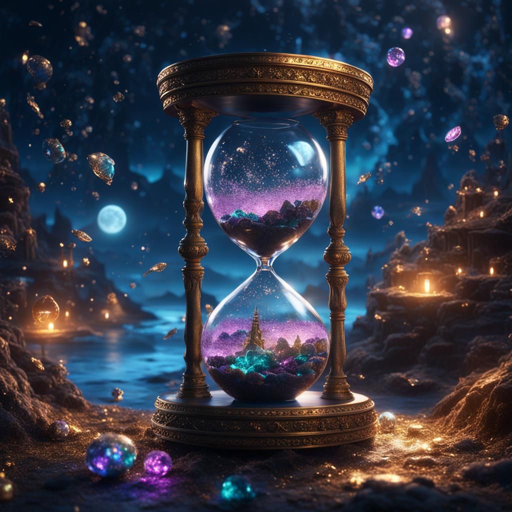 Glittering Hourglass at Night in Detailed Matte Painting