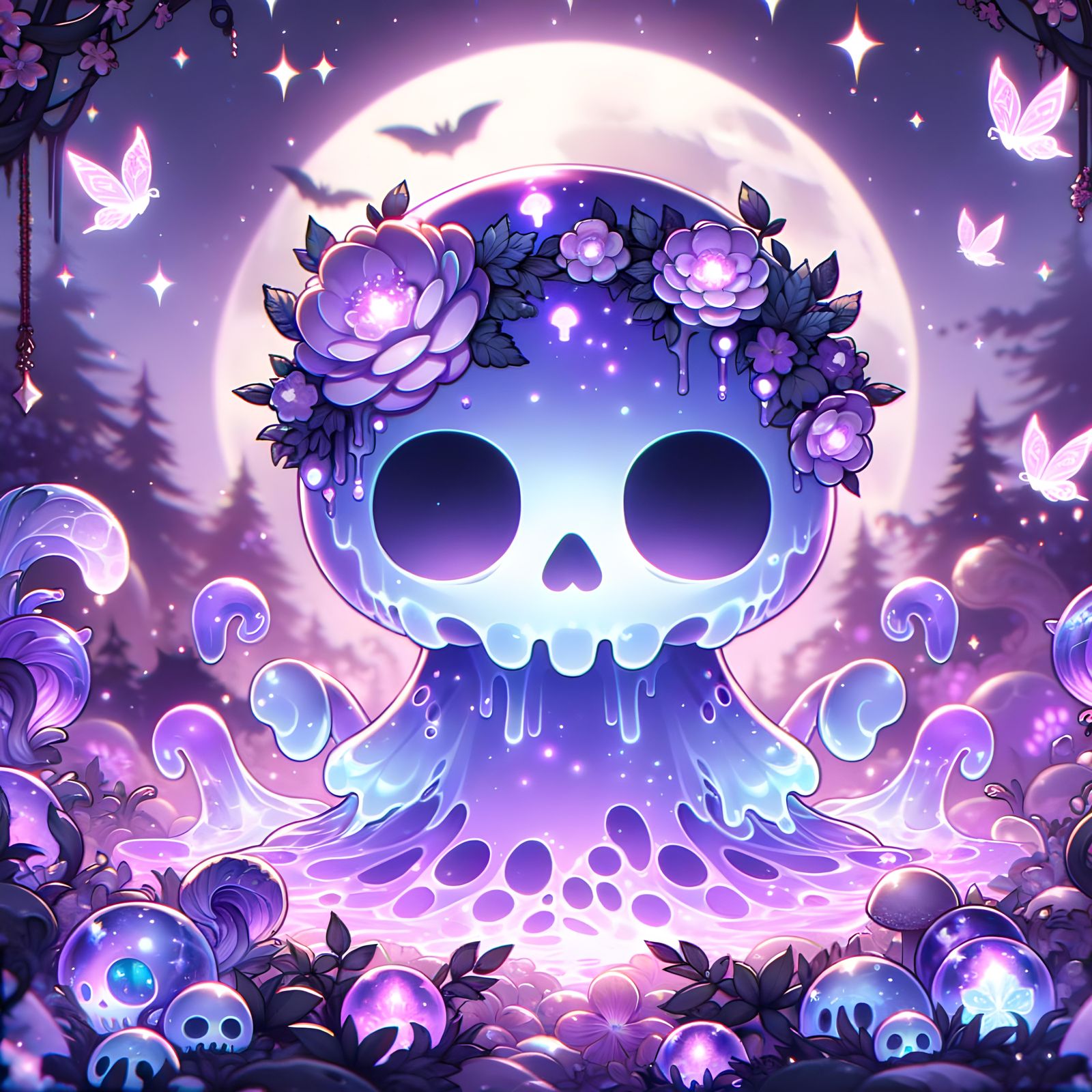 Adorable Bioluminescent Undead Slime in Chibi Style