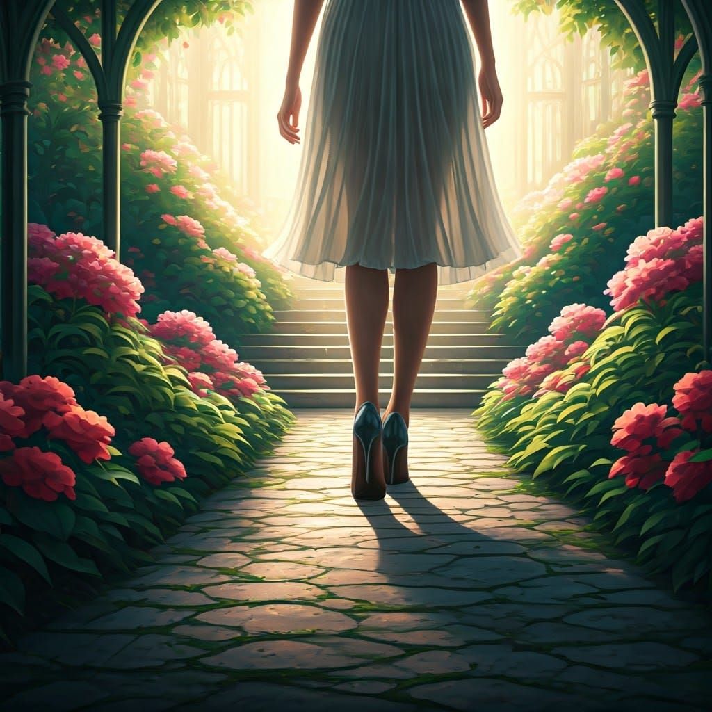 Dreamy Fantasy Garden Scene with Ethereal Lighting