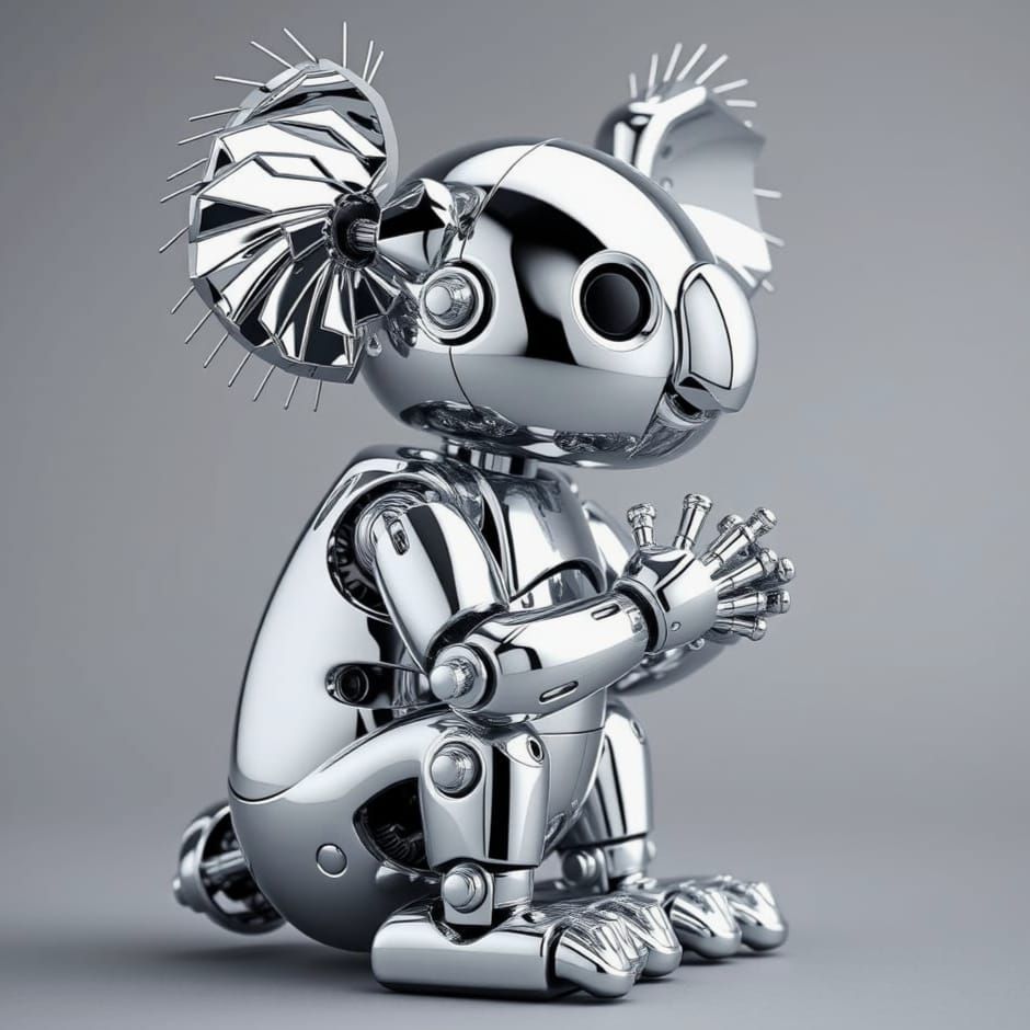 Sleek Chrome Robot Koala in Thoughtful Pose