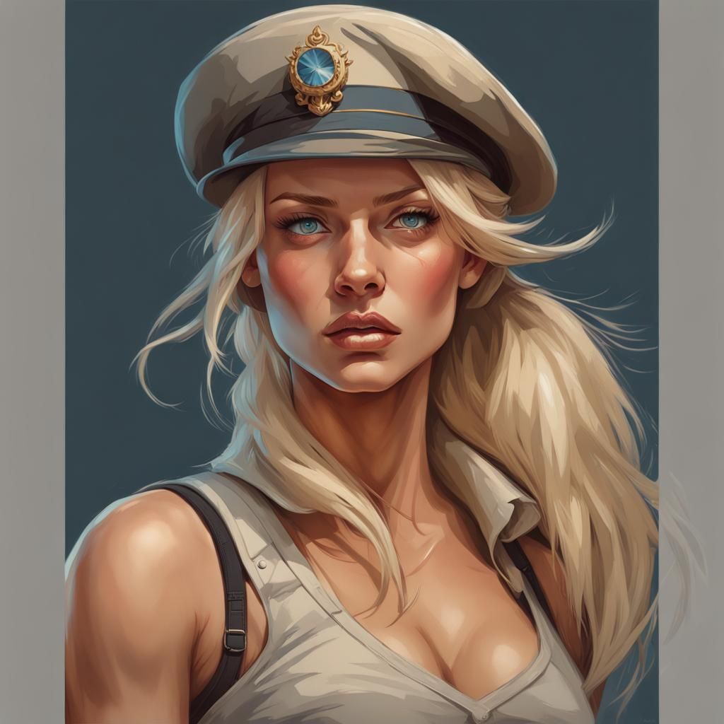 Confident Woman with Military Beret, Detailed Portrait