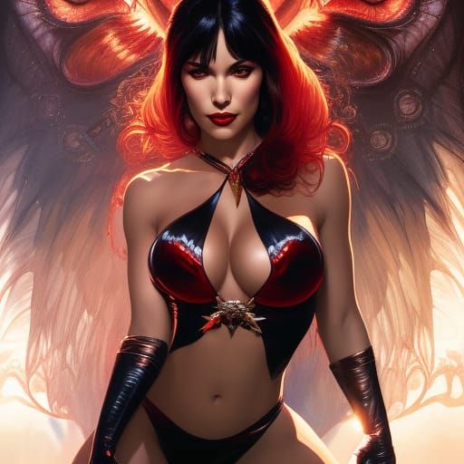 Vampirella Portrait in Hyperdetailed Art Nouveau Style