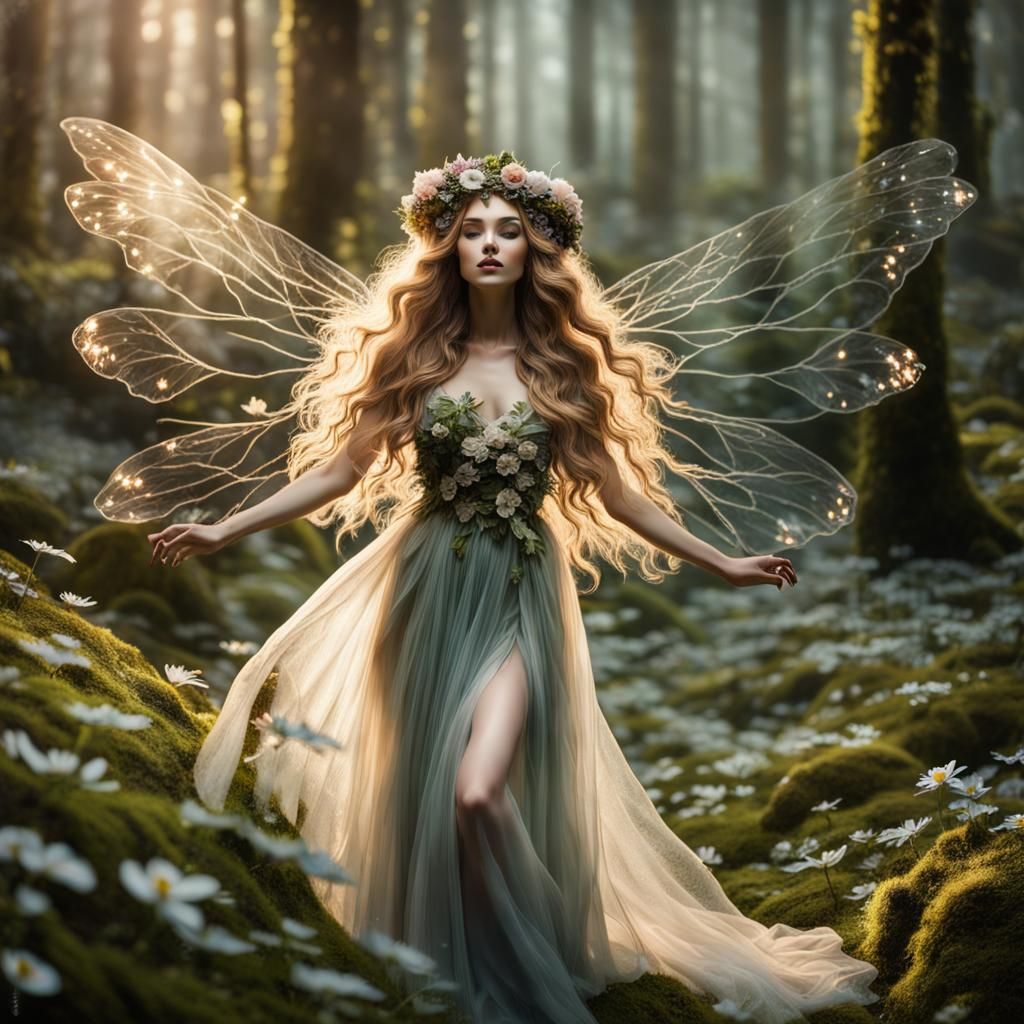 Gorgeous Forest Nymph with Translucent Wings