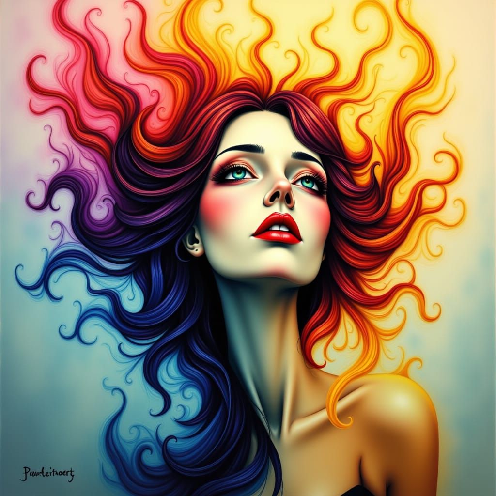 Vibrant Rainbow Goddess in Whimsical Color Field